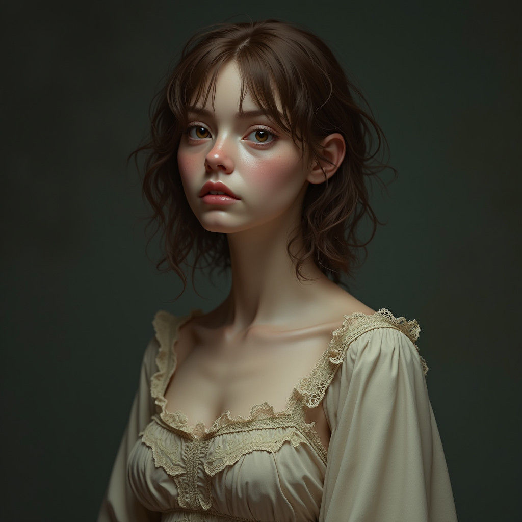 Pale Woman with Brown Eyes in Dreamlike Fantasy Art