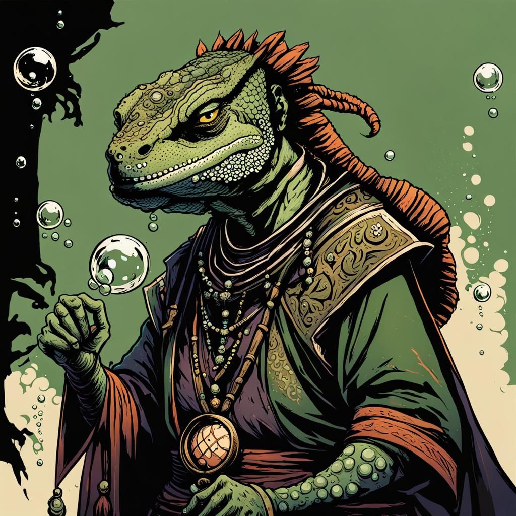 Lizardfolk Shaman Portrait in Darkest Dungeon Style