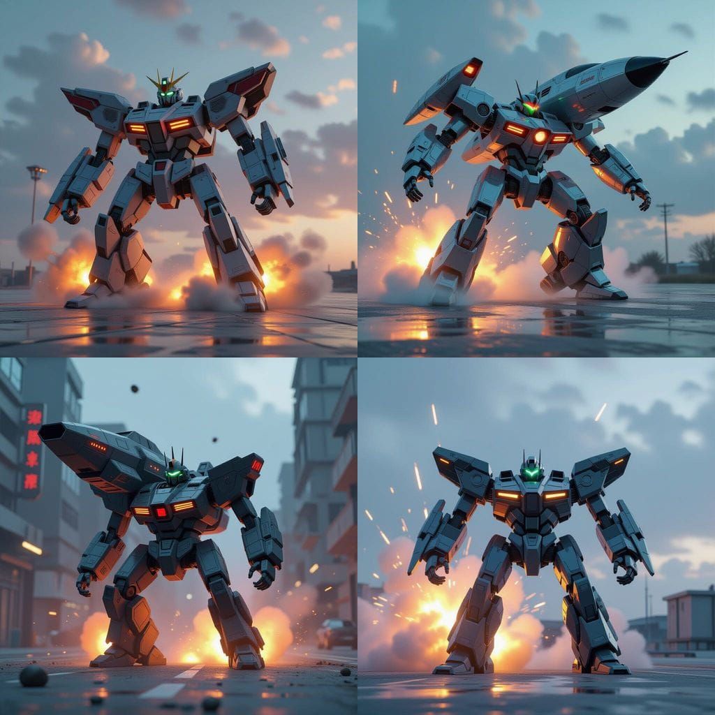 Mecha Transforms into Spaceship Amidst Explosive Motion