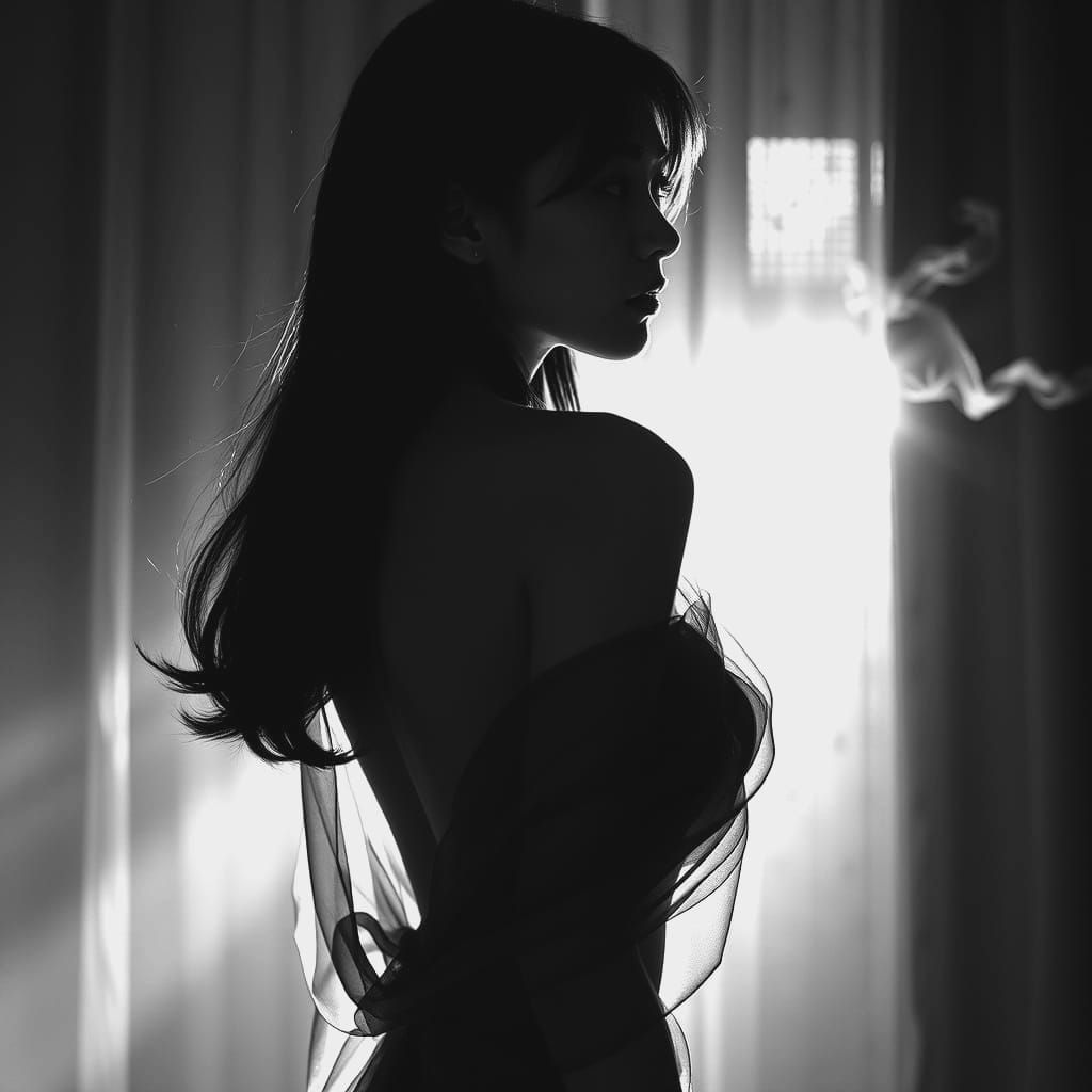 Ethereal Korean Woman in Chiaroscuro