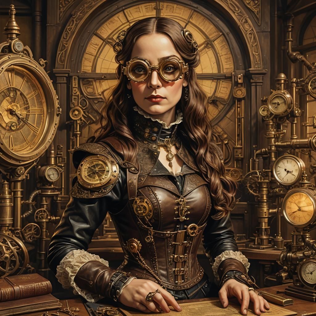 Steampunk Mona Lisa Portrait in Victorian Laboratory