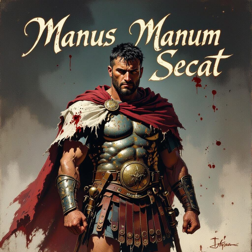 Roman Soldier "Manus Manum Secat" in Frazetta Style