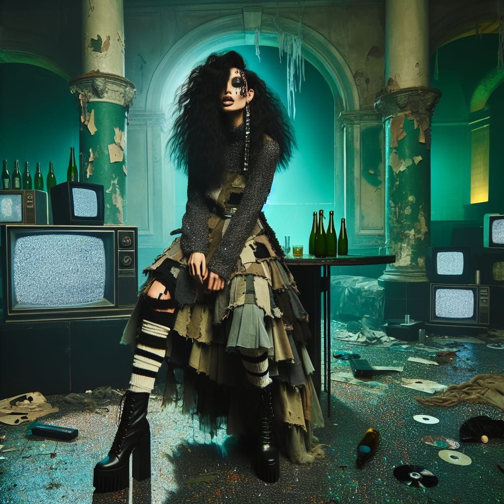 Edgy Woman in Abandoned Mansion Party