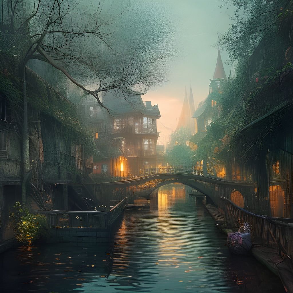 Detailed Cobblestone Mangrove Canal Landscape Photography