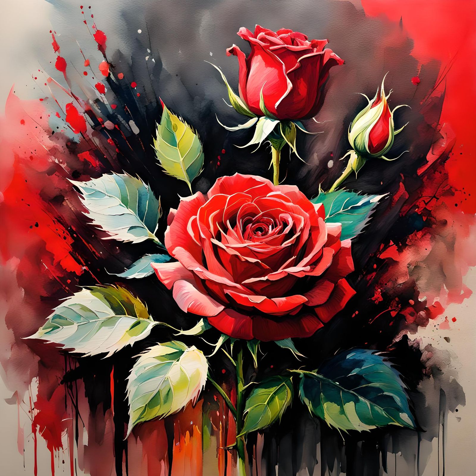 Red Rose Bud as Impasto Style Painting