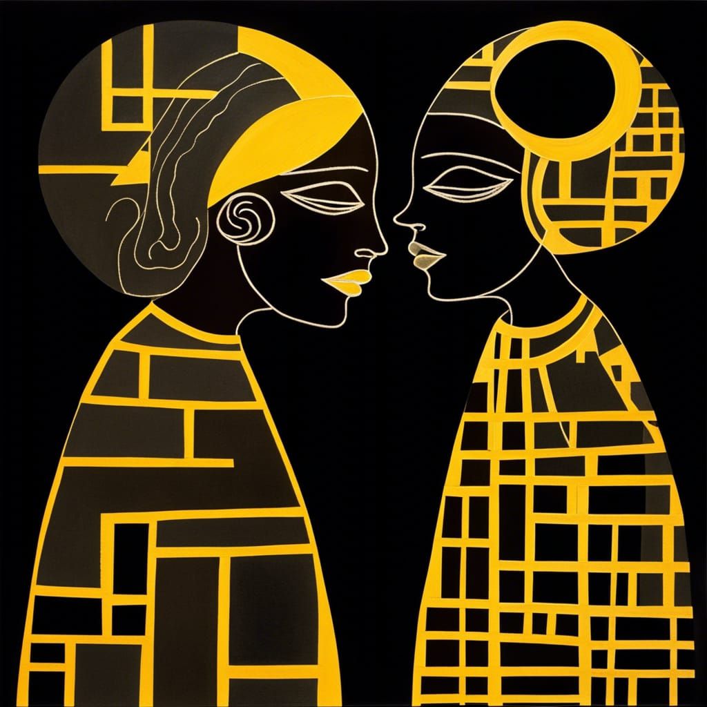 Yin Yang City Silhouettes Under Whimsical Moon, Chalk Art