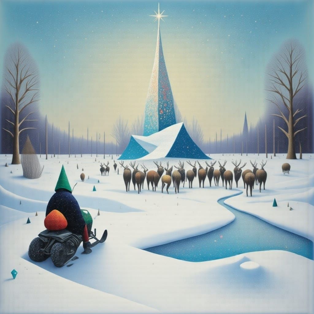 Sami Reindeer Hunter Leads Herd in Snowy Arctic Landscape as...