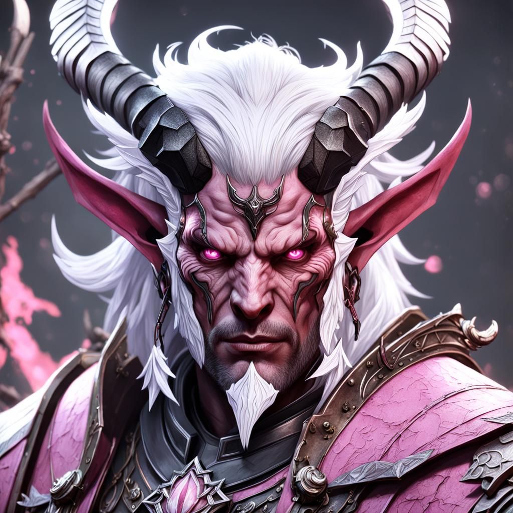 Tiefling Cleric with Branching Horns, Fantasy Concept Art