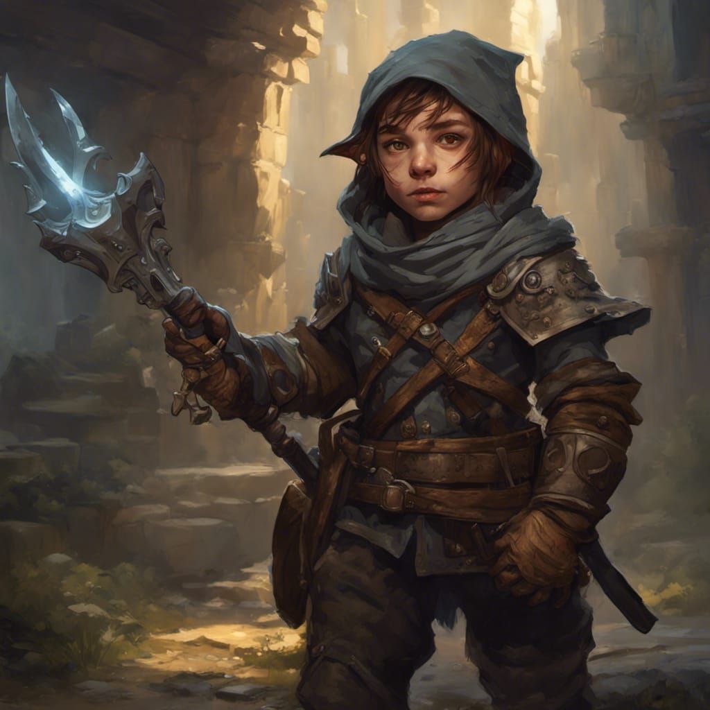 Halfling Rogue in Dark Fantasy Style