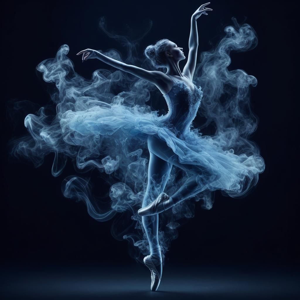 Ethereal Ballerina: A Dance of Blue Smoke