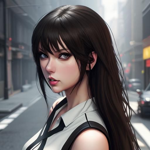 Anime Girl Portrait in Dithered Pixel Art Style