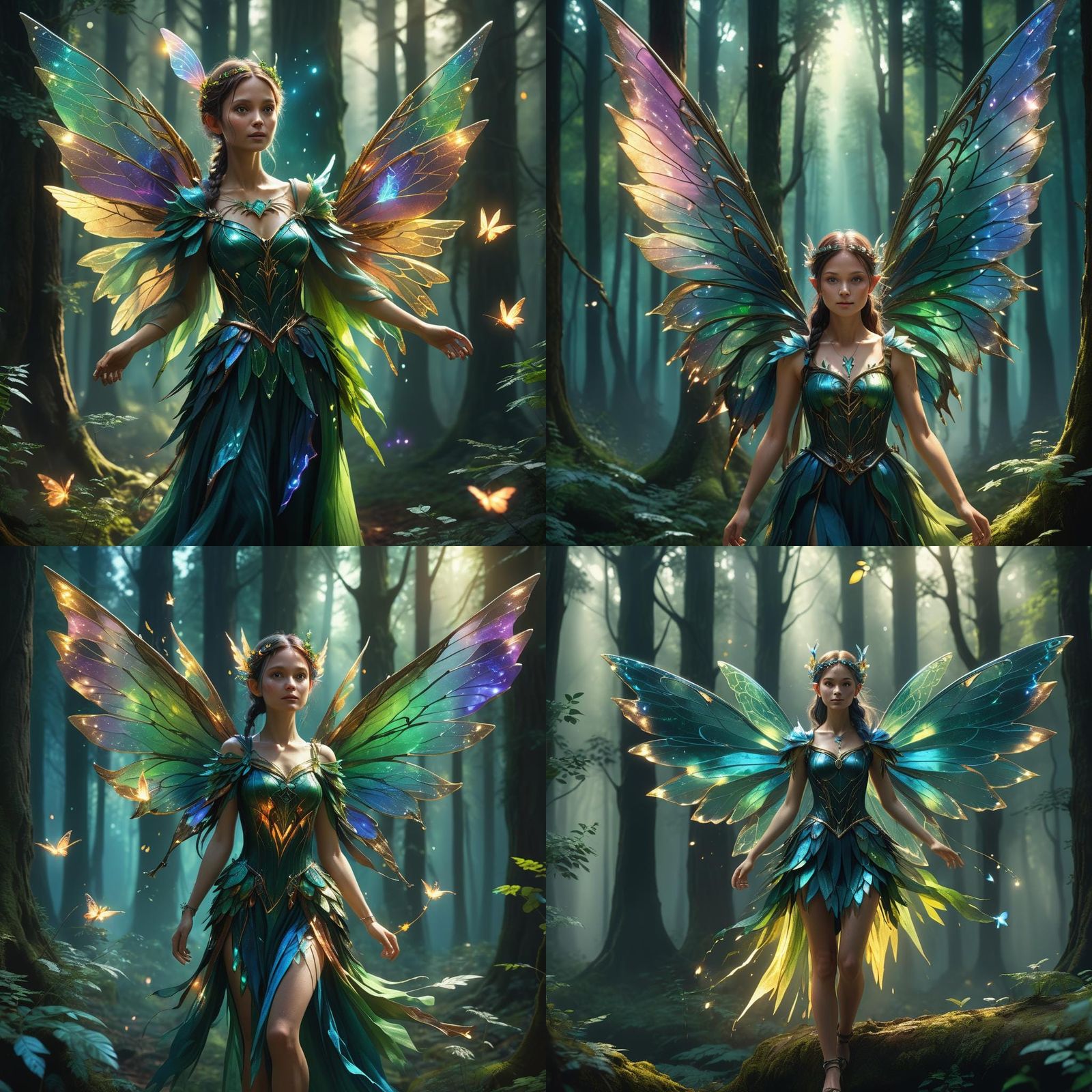 Woman with Fairy Wings in Magical Forest
