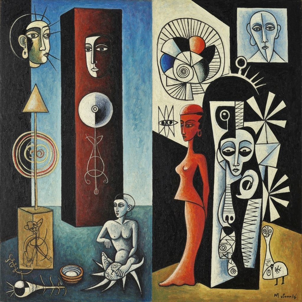 Metaphysical Scenery with Cubist Fragments and Expressive Co...