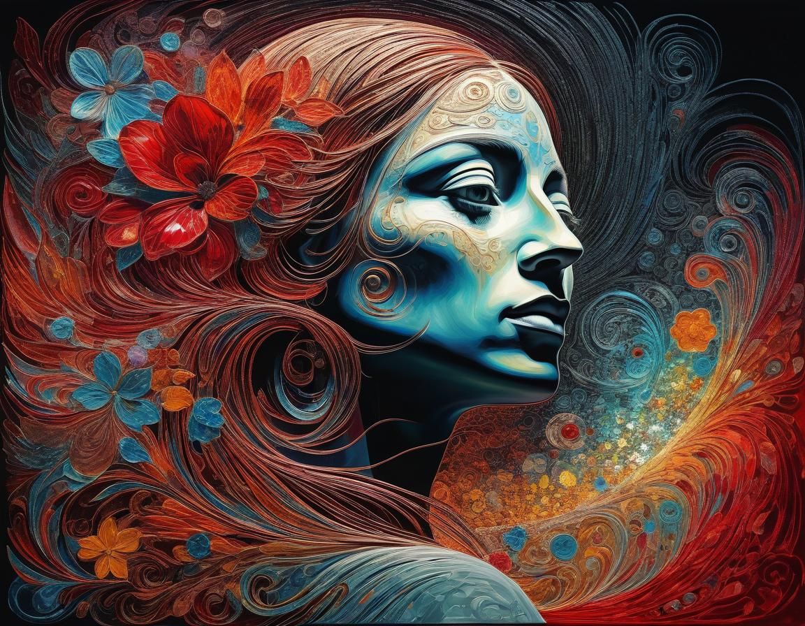 Ethereal Abstract Art with Floral Elements in Red