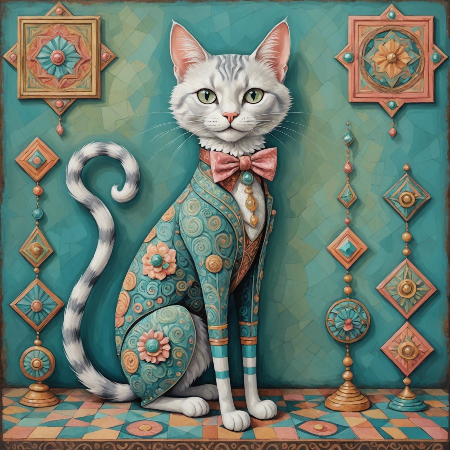 Elegant Aristocrat Cat in Whimsical Pastel 3D Art