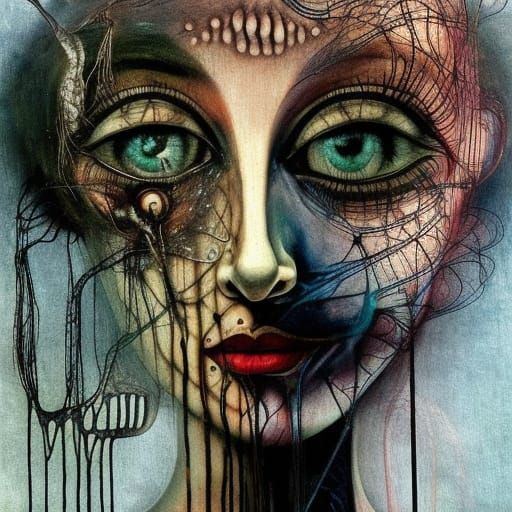 Abstract Portrait of Enraged Woman in Geometric Style