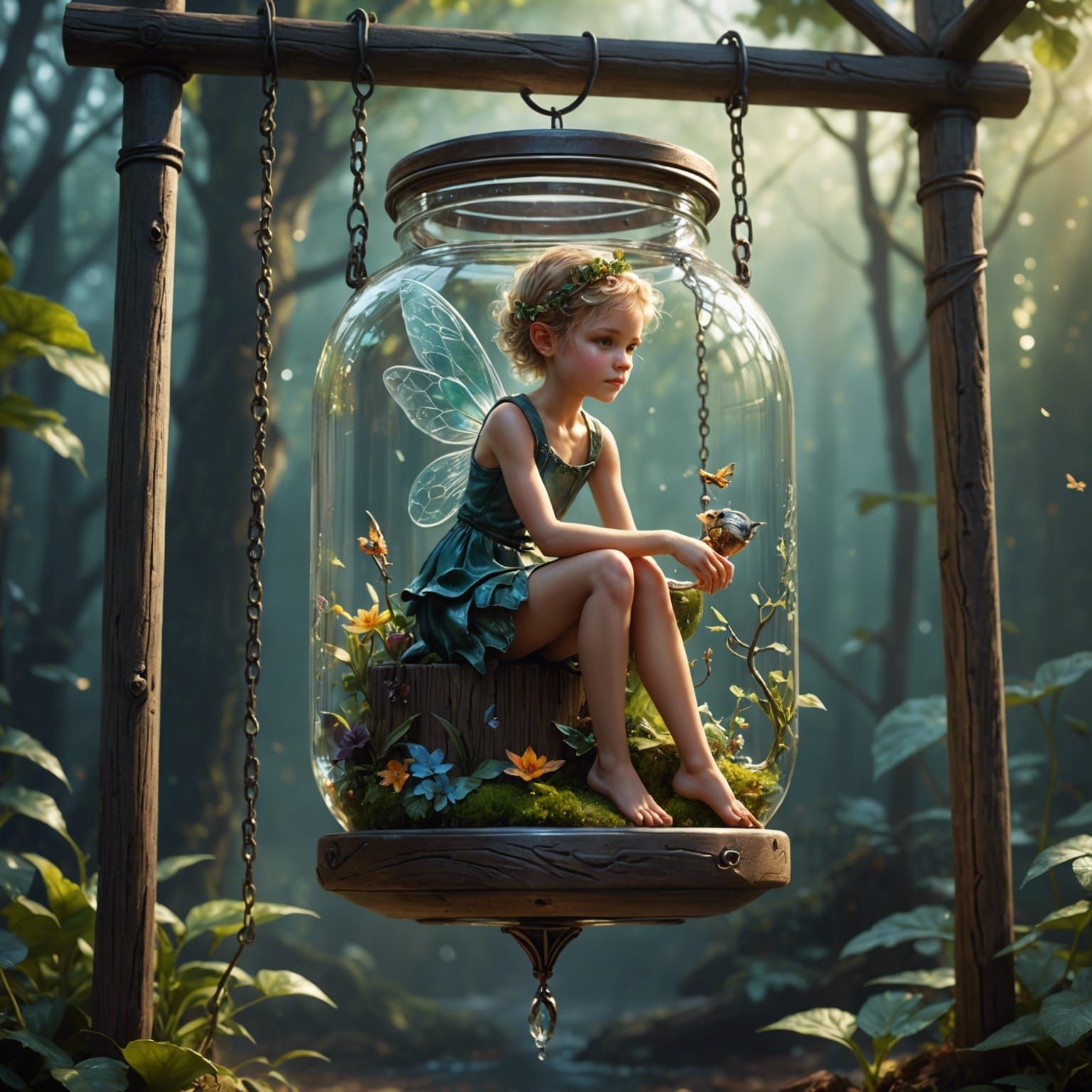 Pixie Fairy Trapped in Glass Jar: Hyperrealistic Art