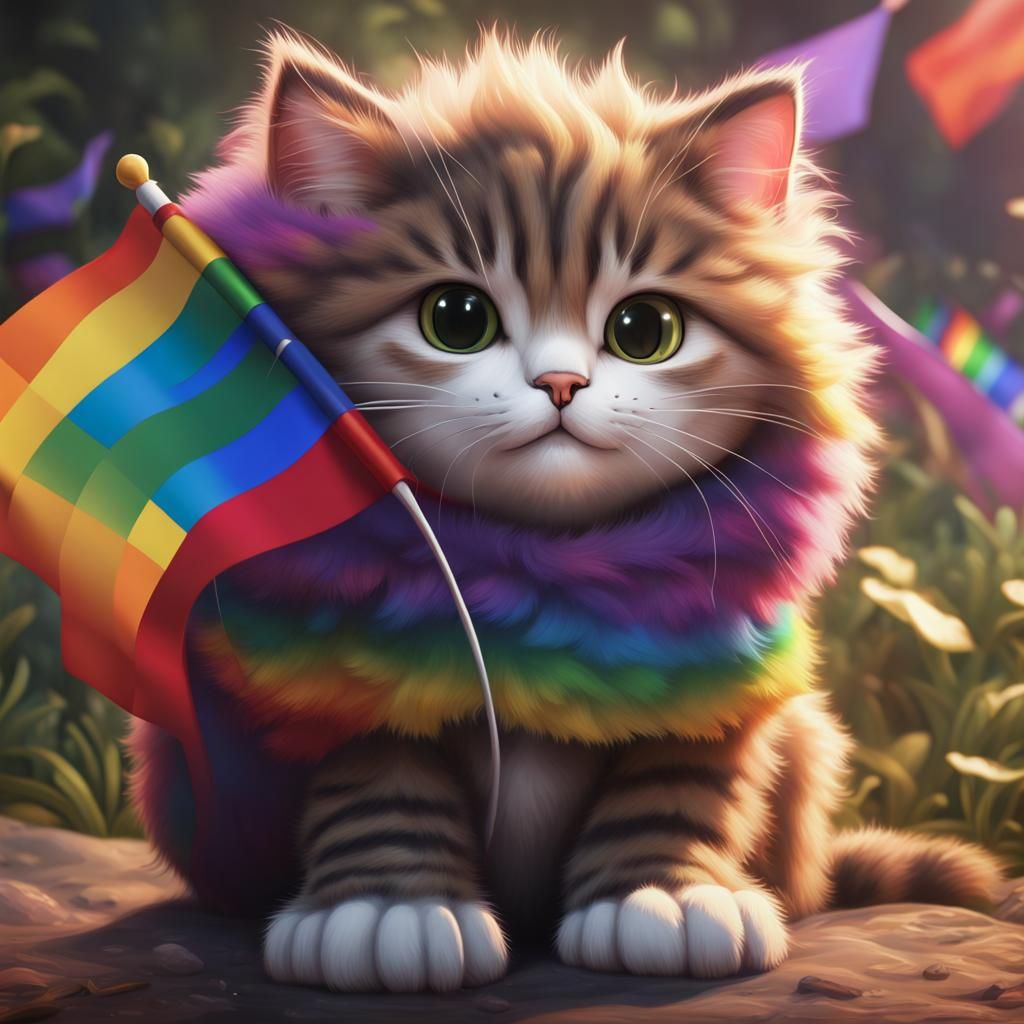 Cute Cat Under Pride Flag: Fantasy Concept Art
