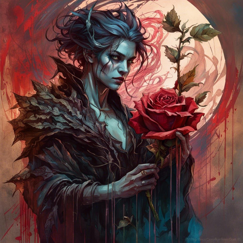 Hades and Dying Rose: Gothic Art Portrait