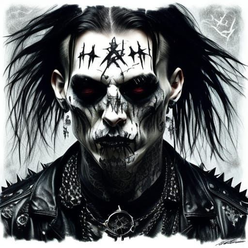 Metal Goth Punk Guitarist in Dark Fantasy Art