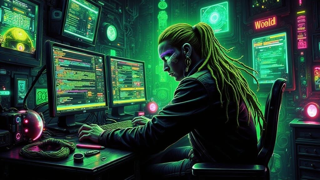Cyberpunk Hacker in Neon Green Glory