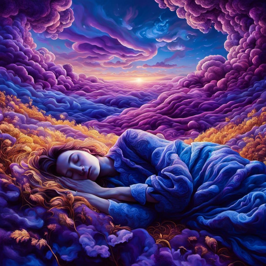 Dreamlike Surreal Landscape with Swirling Clouds