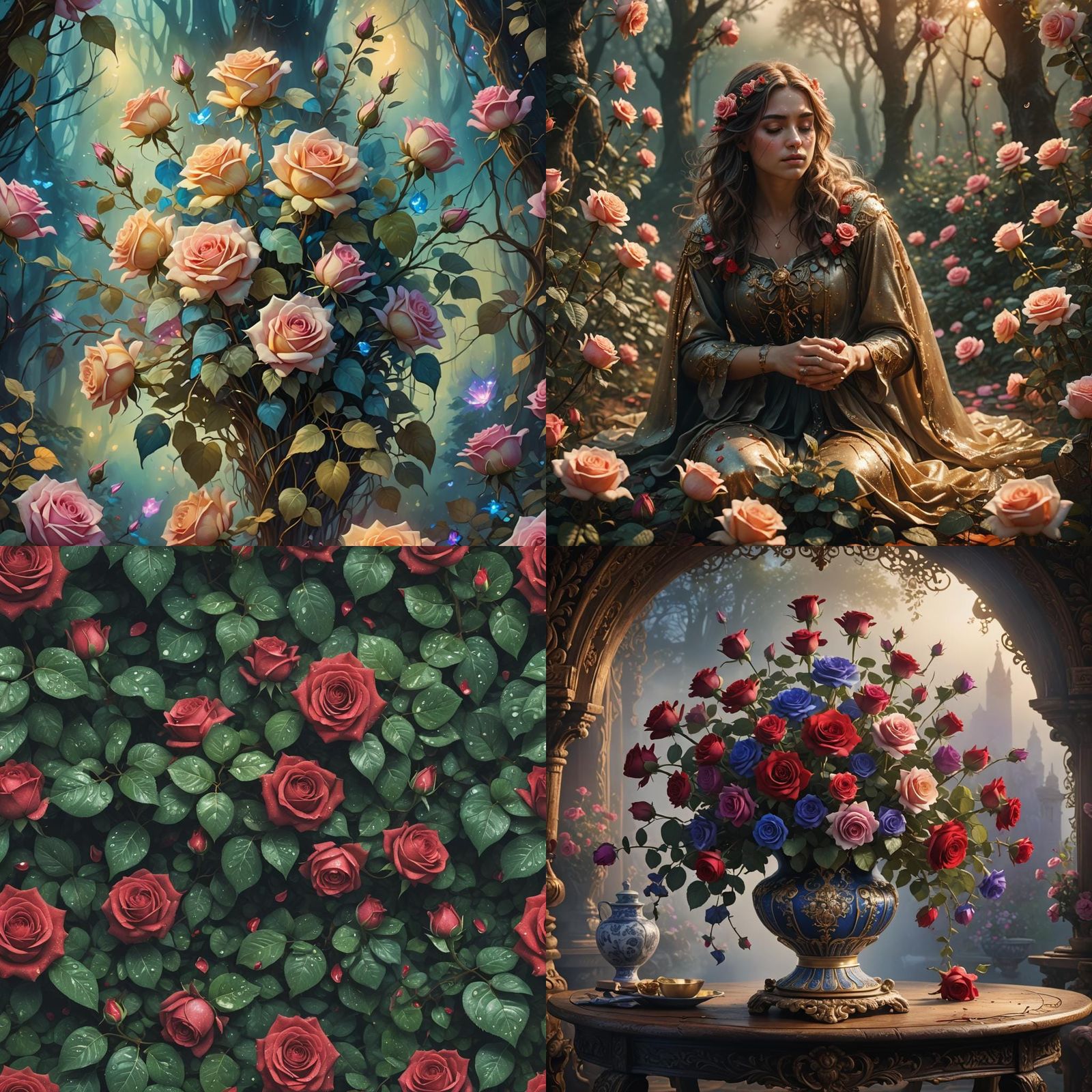 Detailed Roses Matte Painting in Deep Color