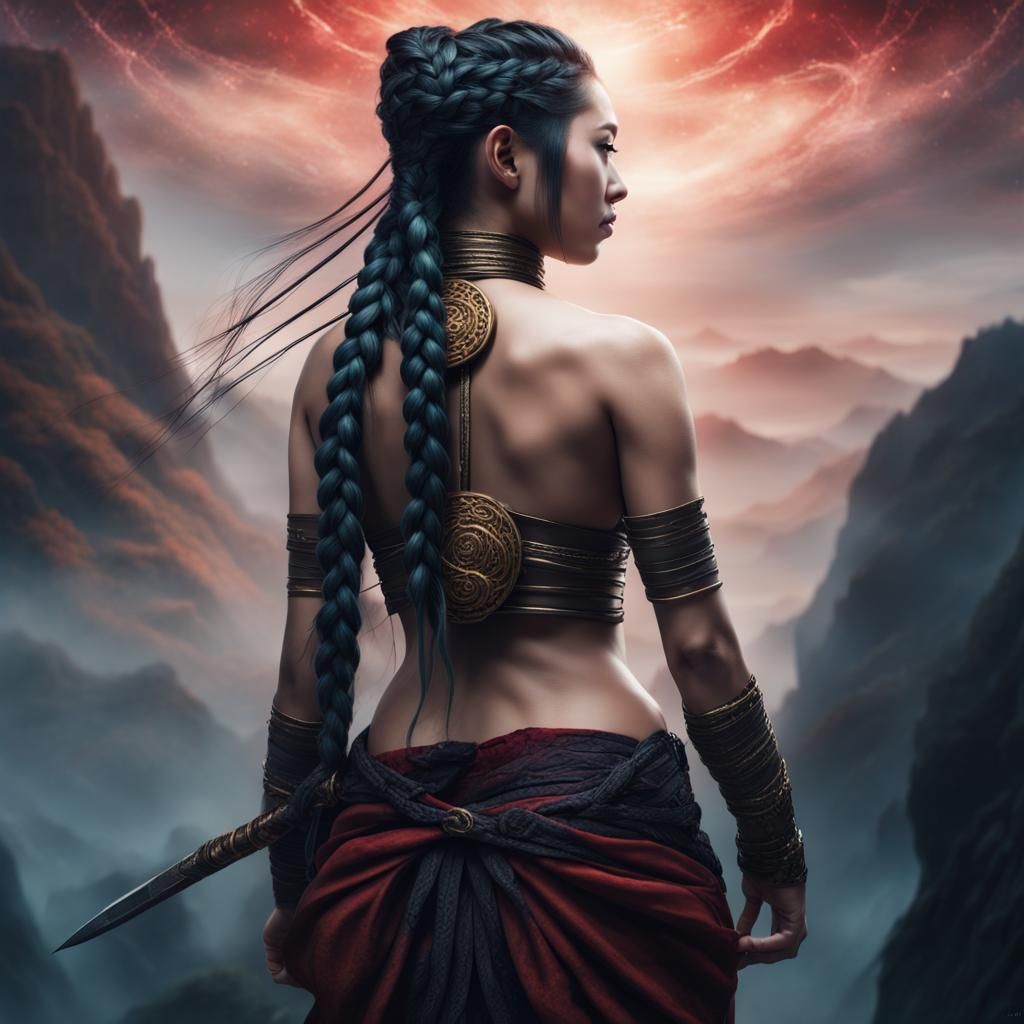 Fierce Asian Warrior Goddess in Dark Fantasy Style