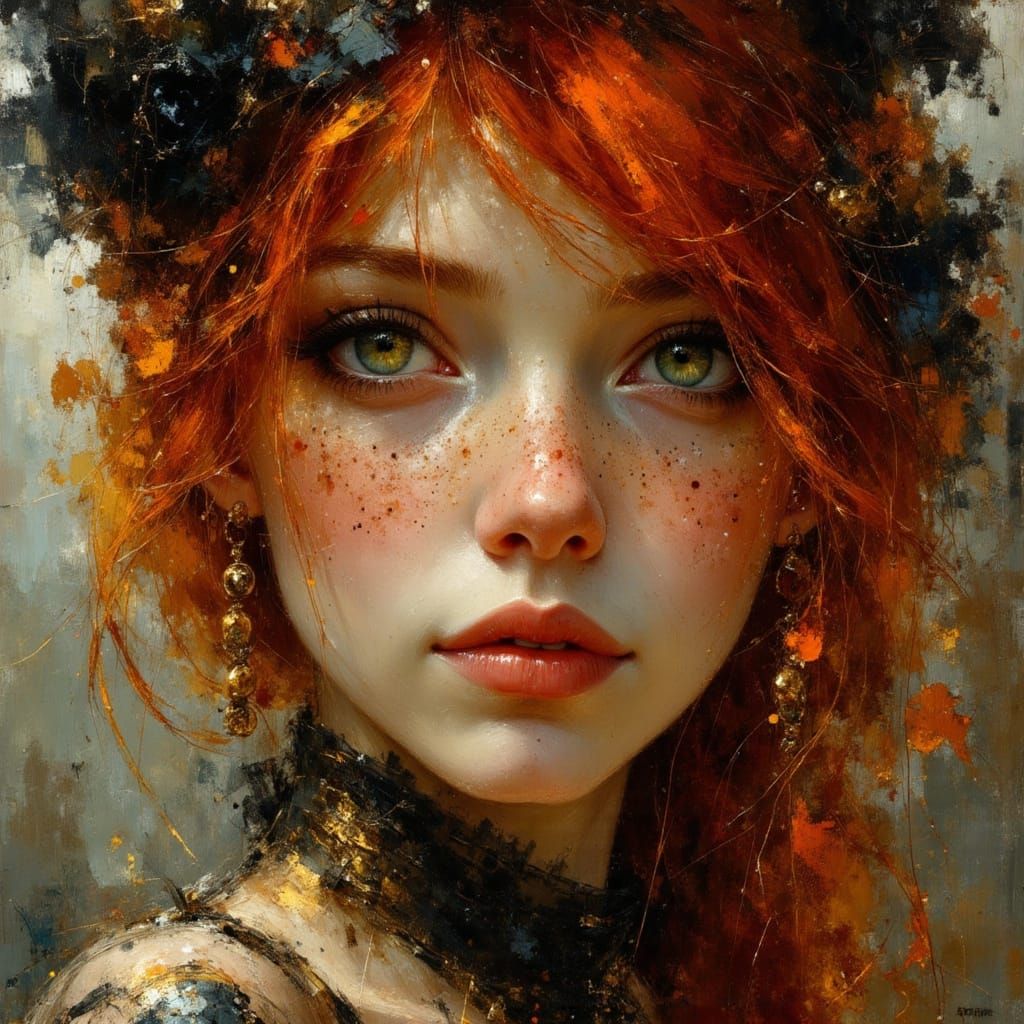 Ethereal Goth Punk Woman with Wild Red Hair