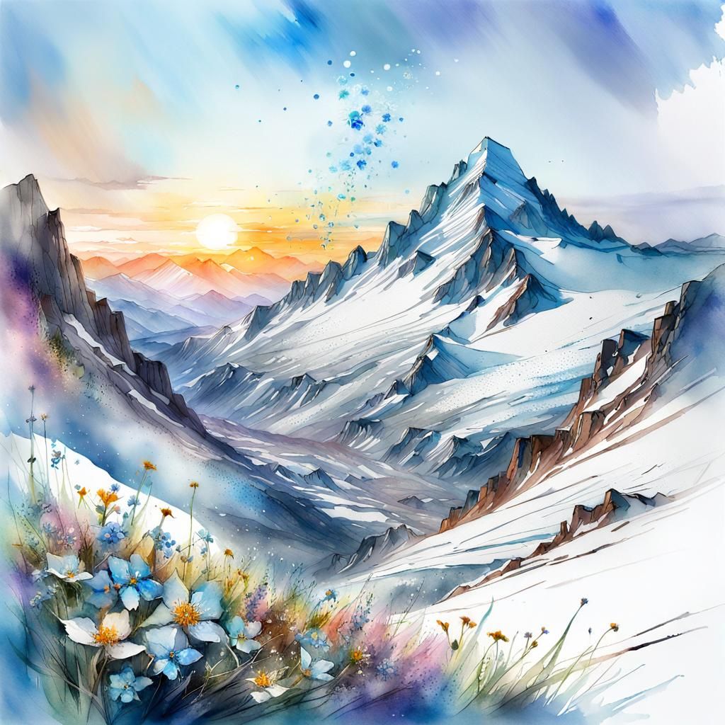 Spring Forget-Me-Nots in Digital Watercolor Fantasyscape
