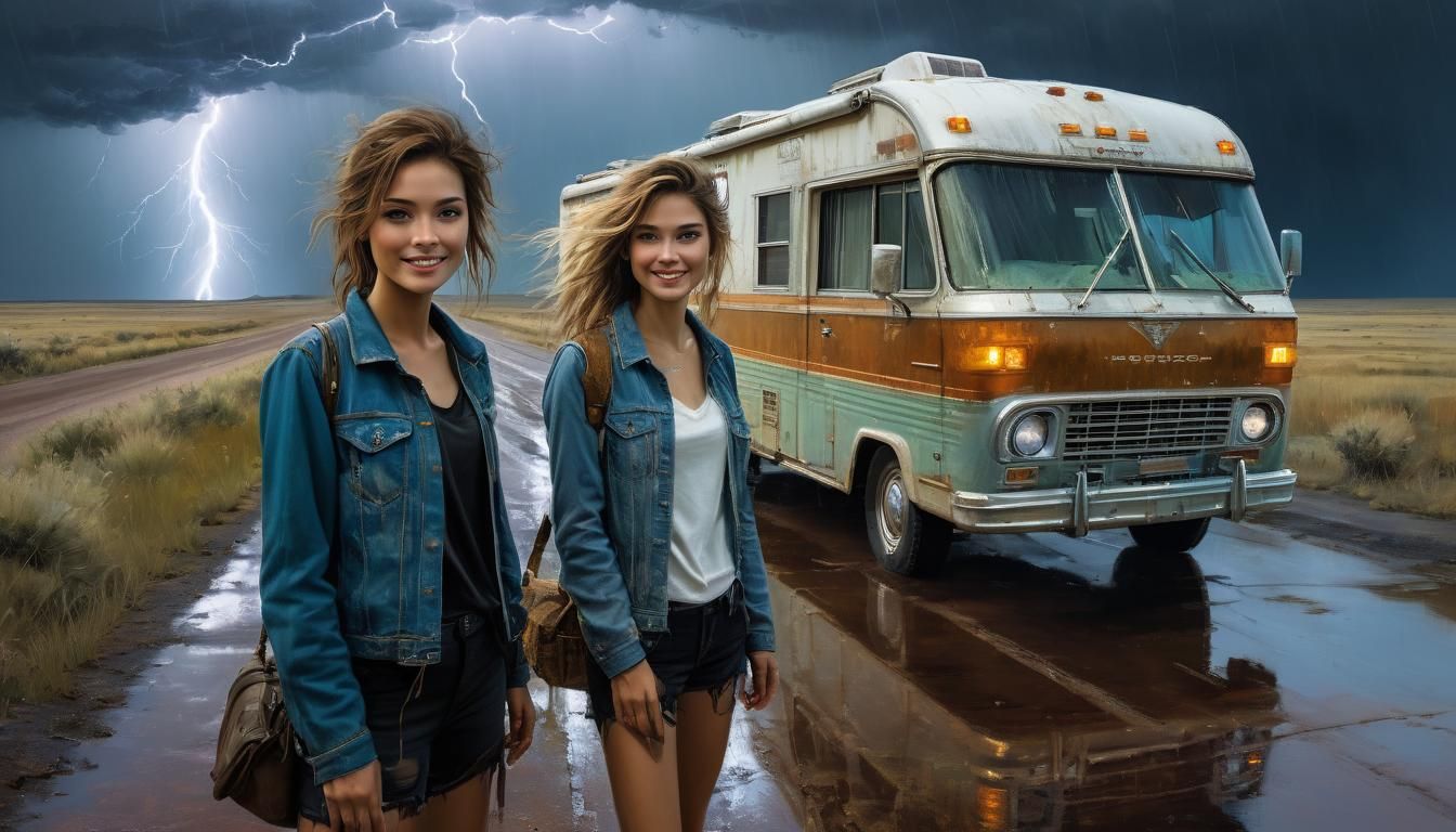 Women Selfie at Winnebago During Plains Thunderstorm
