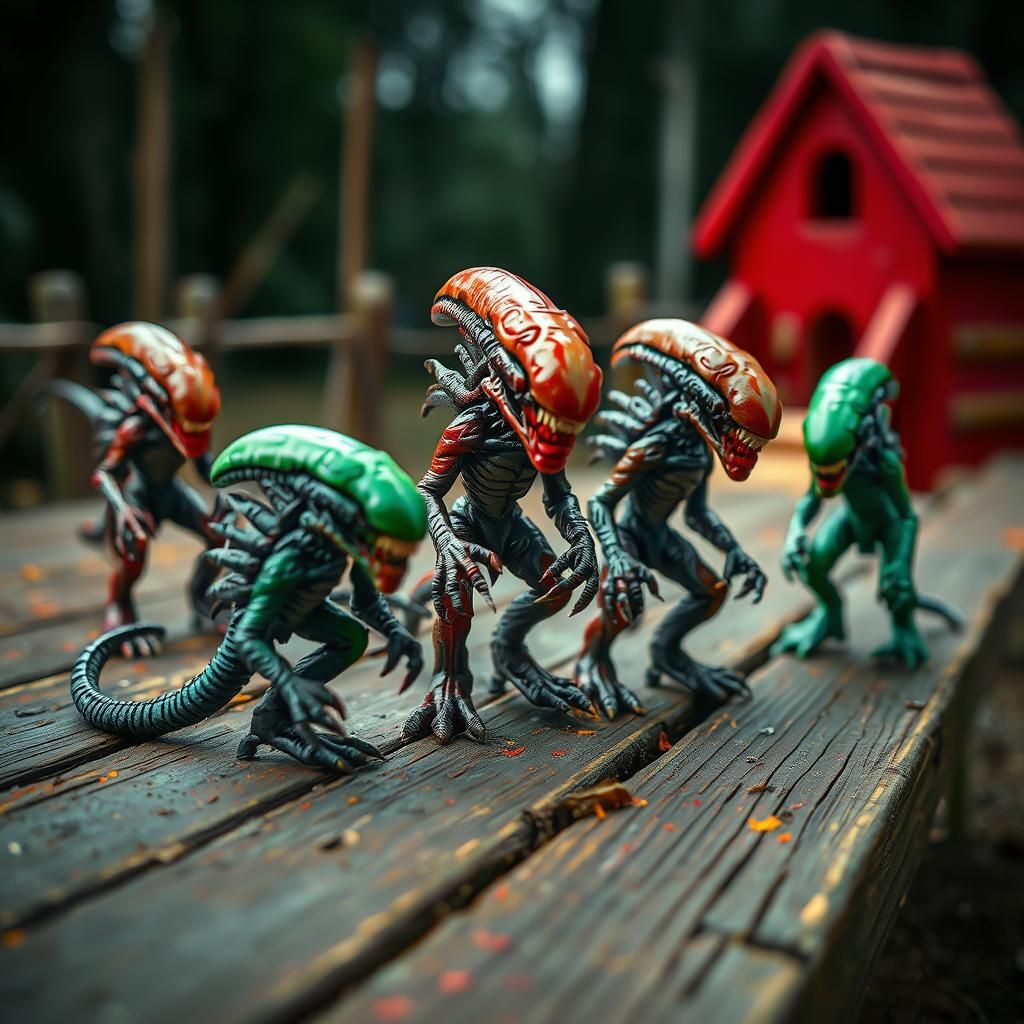 Plasticine Xenomorphs Play on Playground in Sci-Fi Style