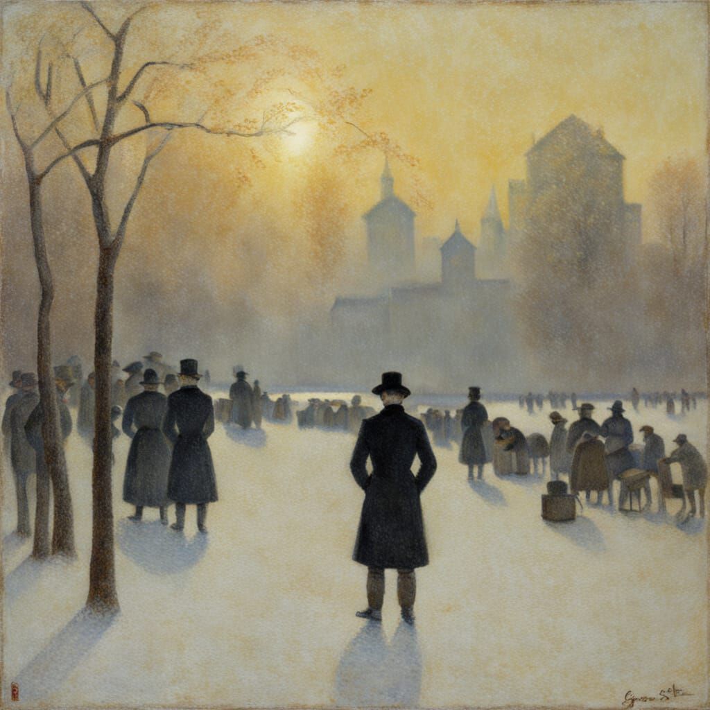 Cold Courage in Seurat Style Landscape