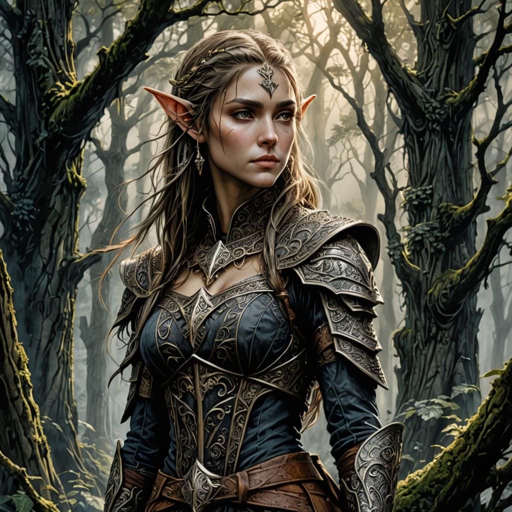 Wood Elf with Panda Mouse in Enchanted Forest