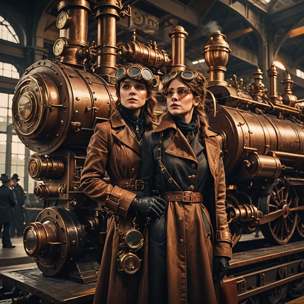 Steampunk Woman Waiting at Train Station