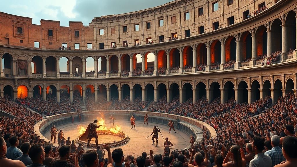 Spectacular Colosseum Scene in Vibrant Fantasy Style
