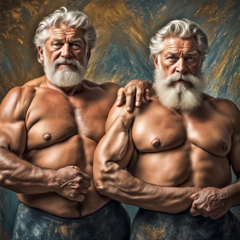Silver Haired Bodybuilders in Van Gogh Radiant Expressionism