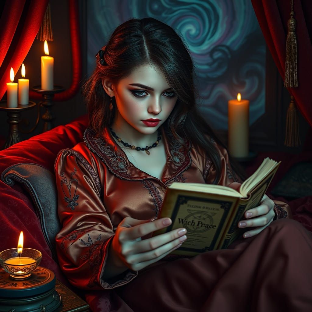 Gothic Teen Girl Lost in Mystical Tales of Witchcraft