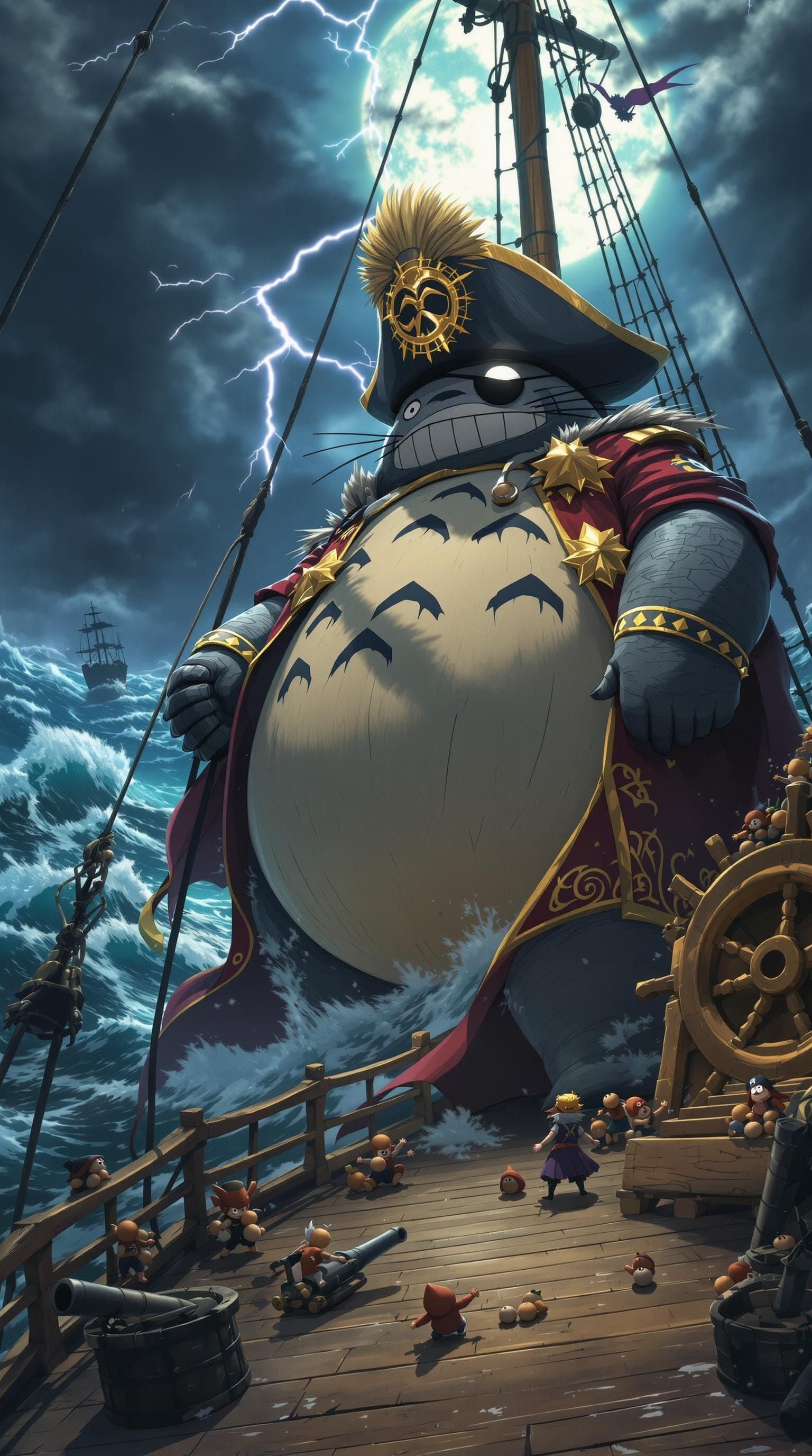 Dark Realism Pirate Captain Totoro in Whimsical Anime Style
