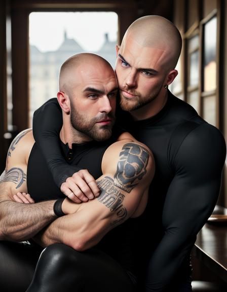 Intimate Moment: Skinhead Men at Irish Pub