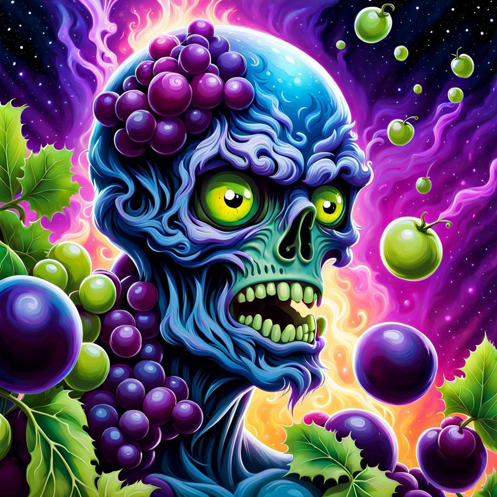 Grape Zombie in Cosmic Graffiti Art Style