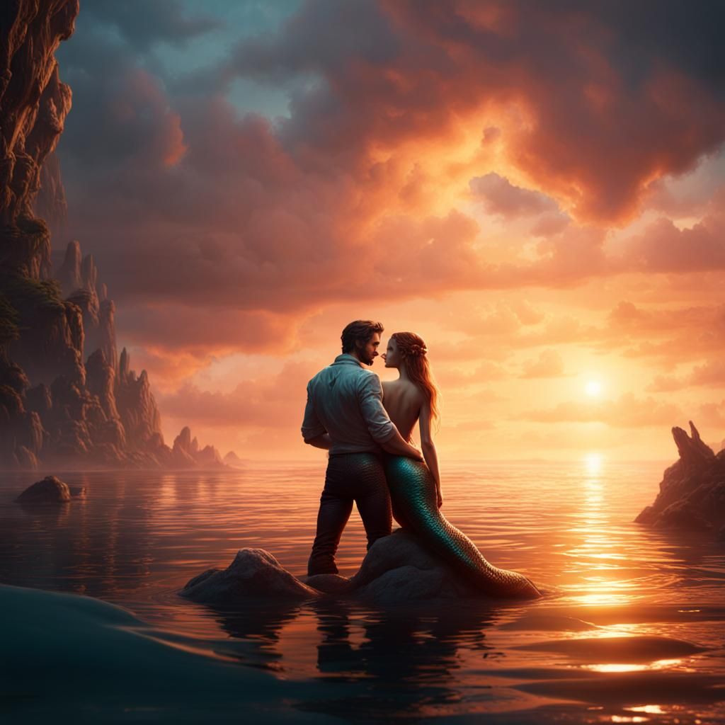 Mermaid's Mournful Glance Across the Shoreline