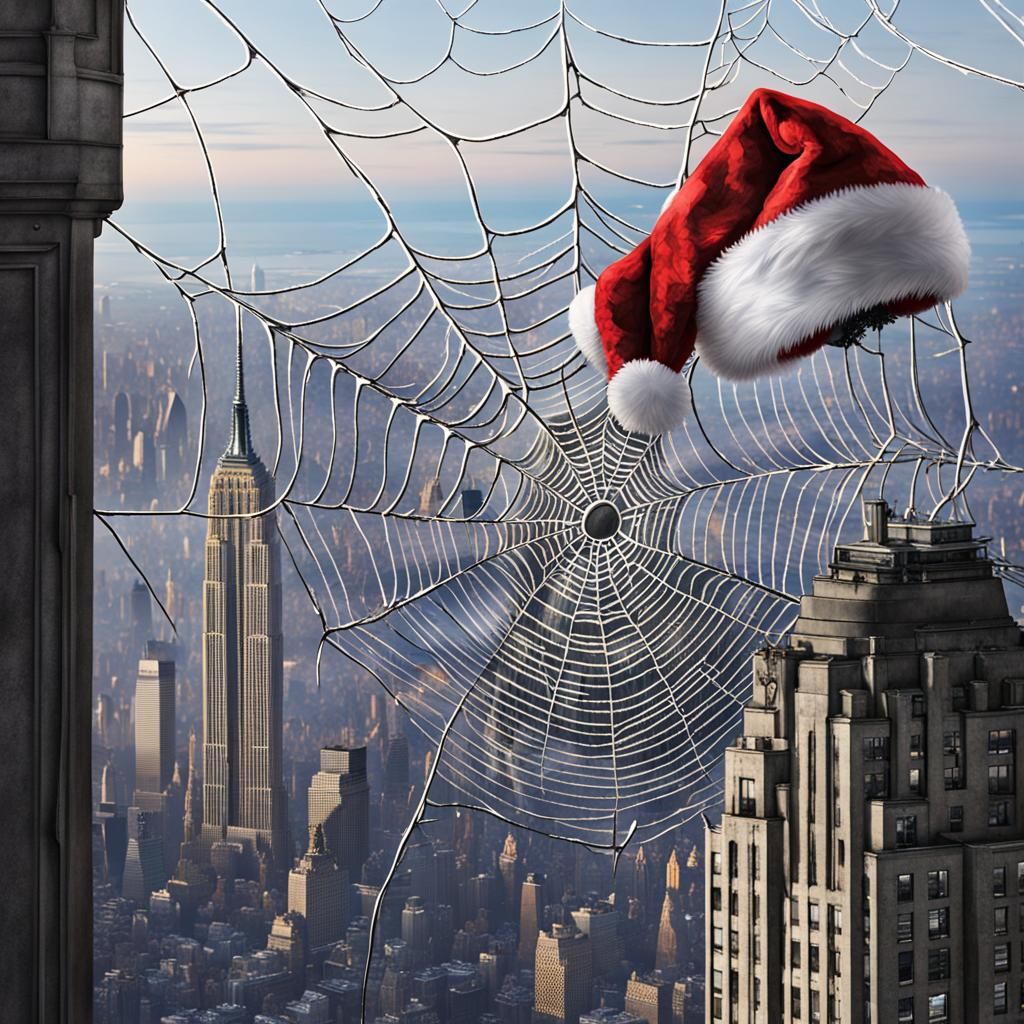 Giant Spider in Christmas Hat on Empire State Building