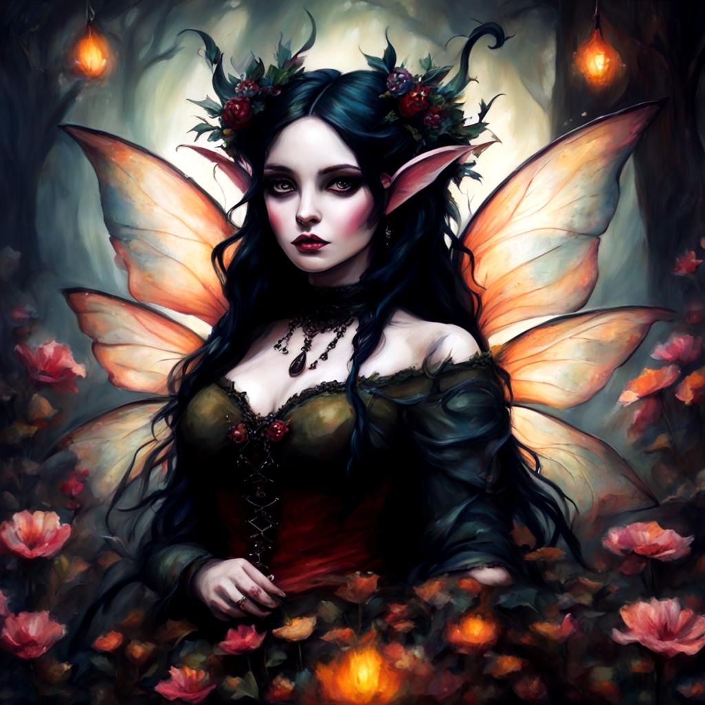 Ethereal Gothic Fairy in Earthy Fantasy Oil Painting