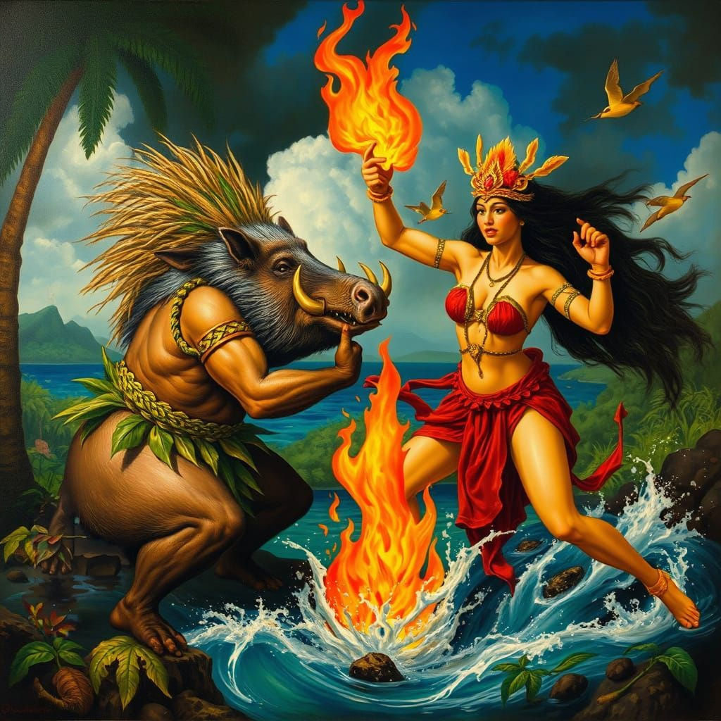 Hawaiian Gods in Passionate Struggle