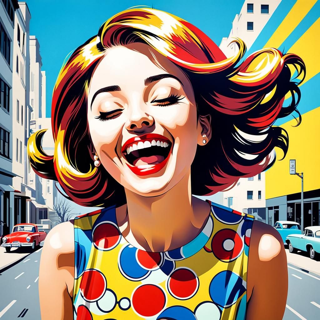 Laughing Woman in 60s Pop Art Style