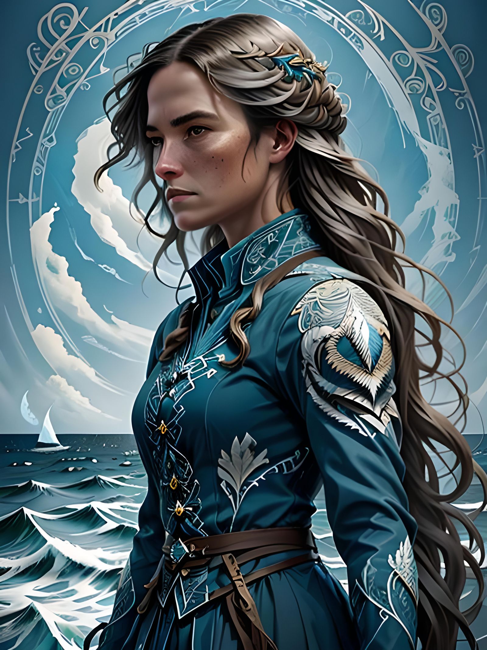 Female Warrior Overlooking Stormy Ocean