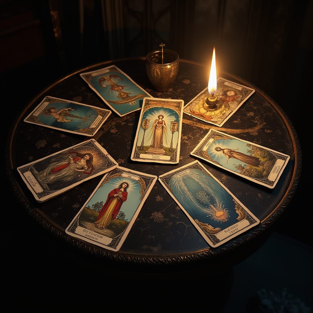 Vintage Tarot Card Spread on Ornate Table