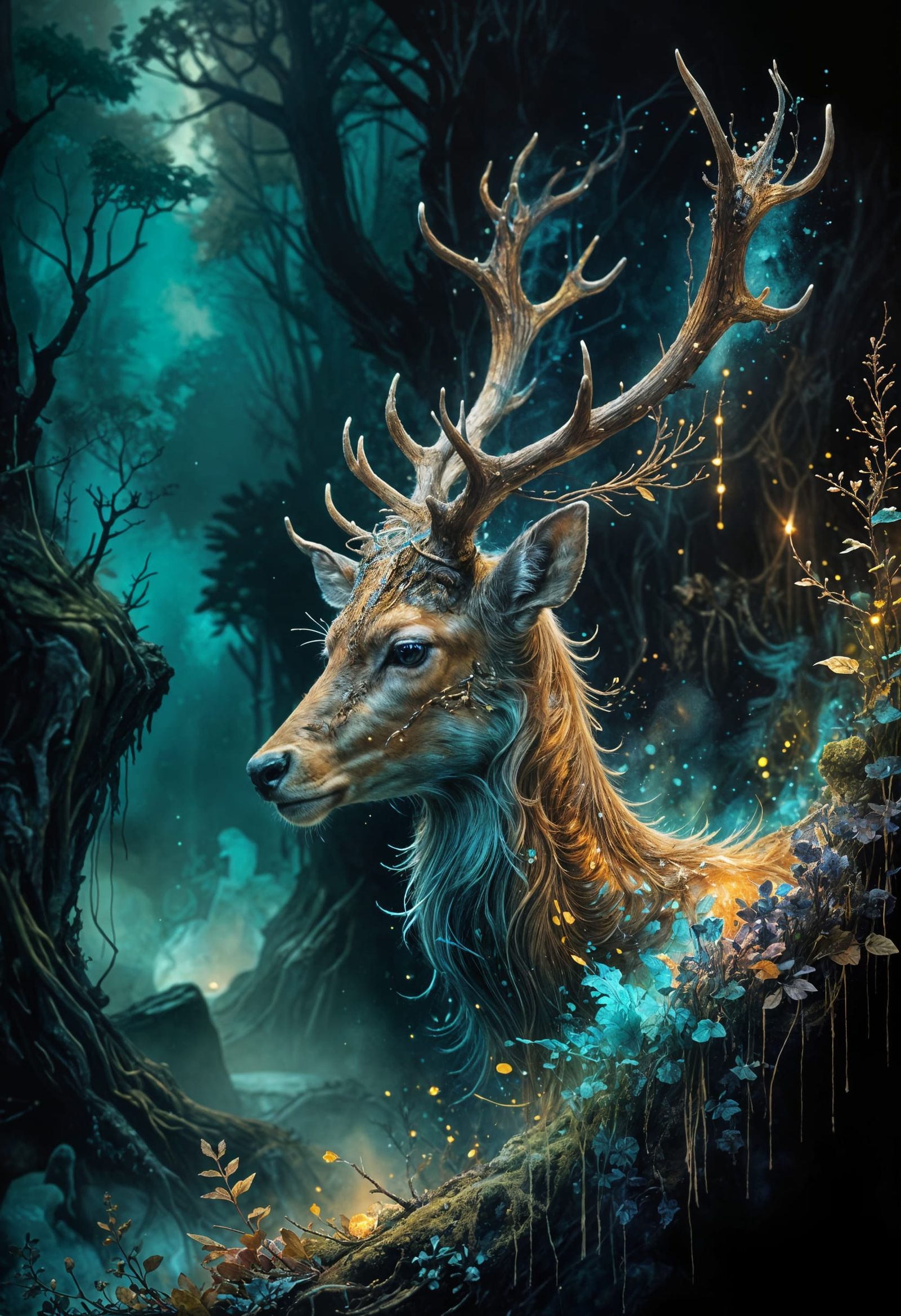 Majestic Golden Deer in Enchanted Forest