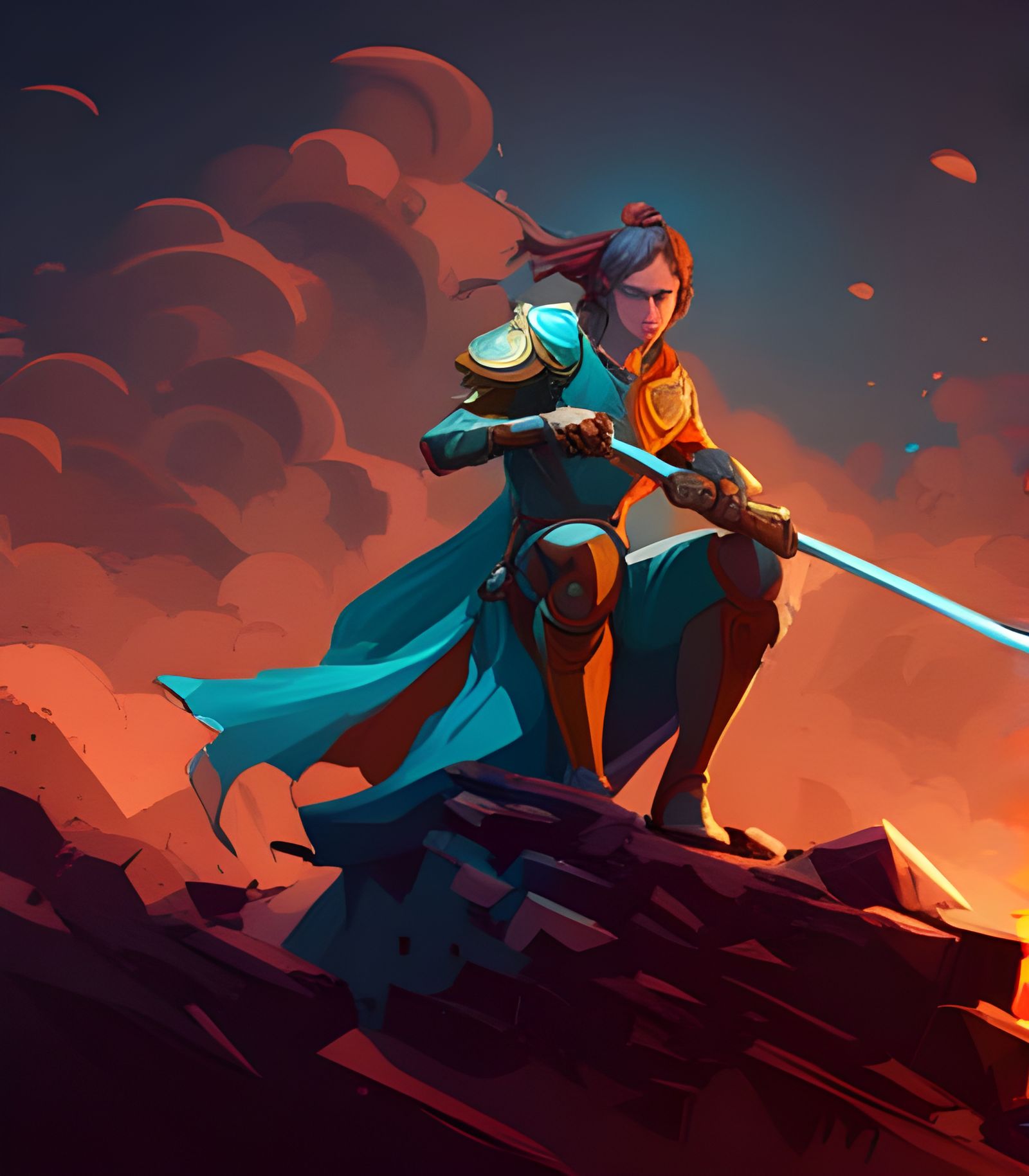 Knight Gazing Over Burning Land